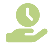 green hand with time icon - signifying saving time